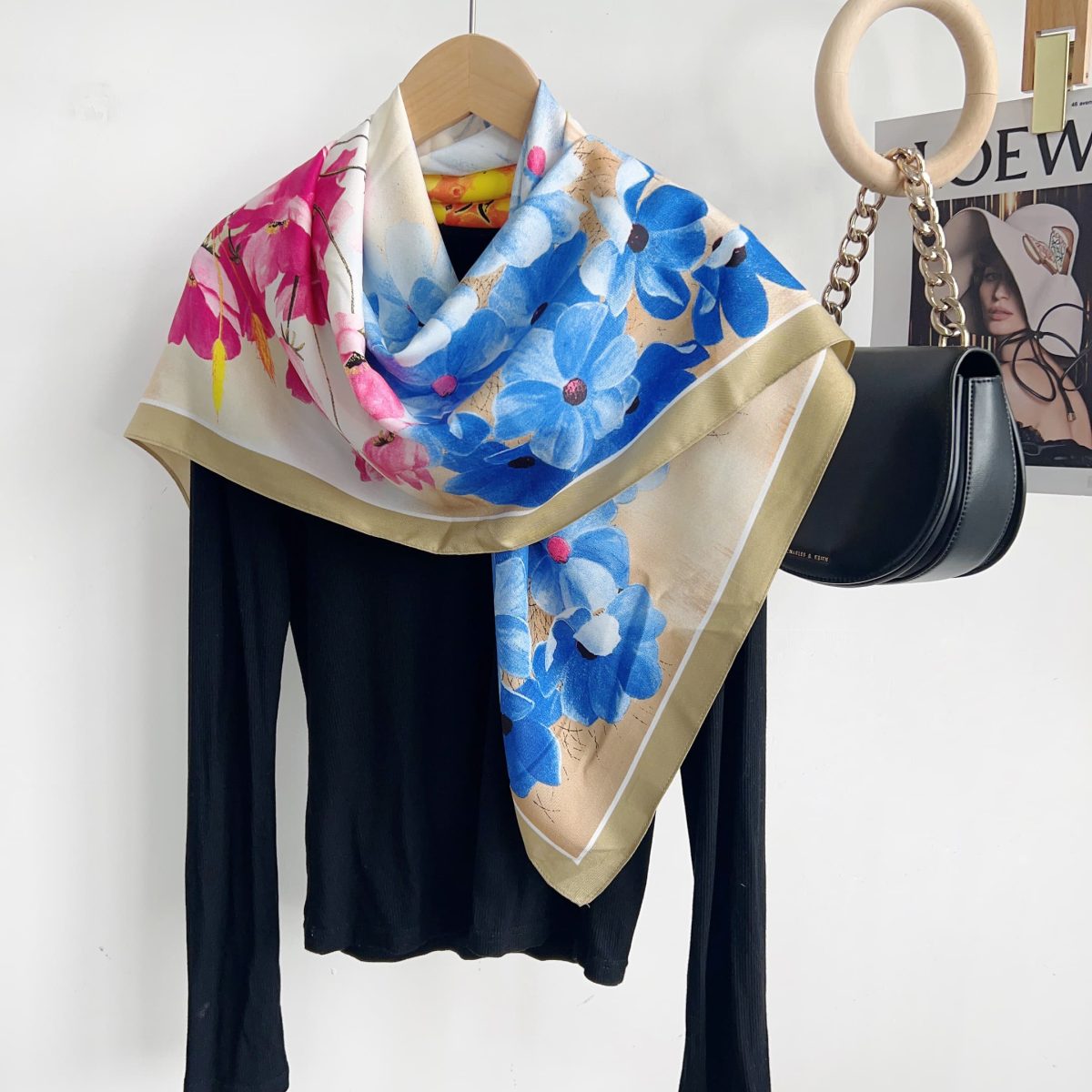Victoria Blue Head Scarf - folded detail